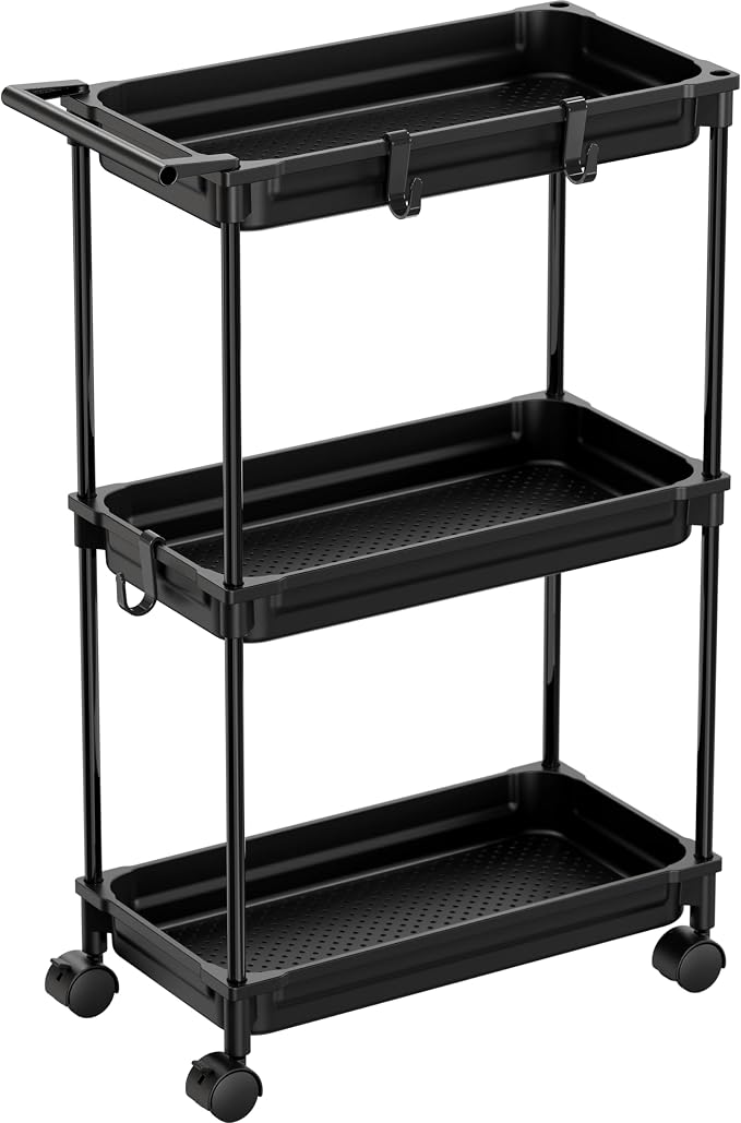 SimpleHouseware Standard 3-Tier Slim Rolling Storage Cart, Black by SimpleHouseware
