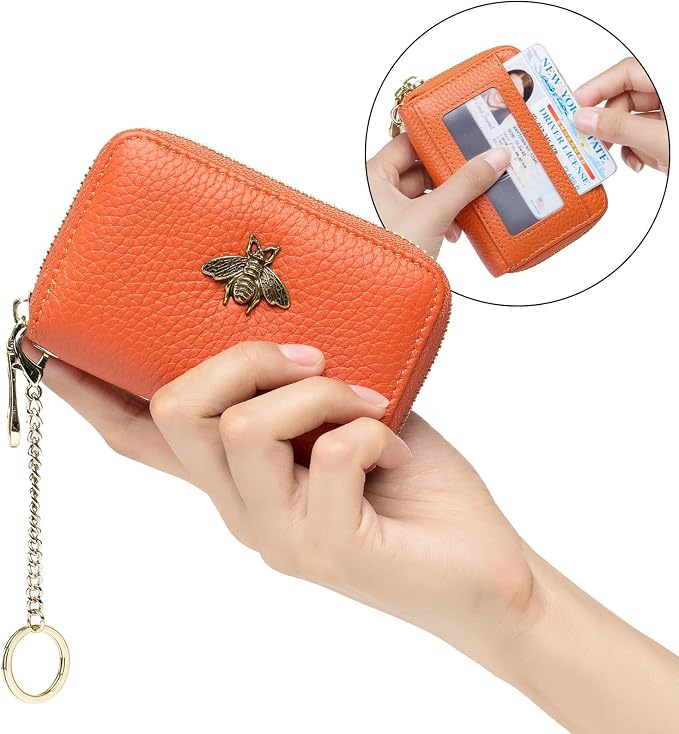 imeetu RFID Credit Card Holder, Small Card Wallet Women, Leather Card Case | Genuine Leather Women's Card & id Cases, Change Coin Purse with Zipper Keychain id Window, 20 Colors & 3 Styles, Daily, Gifts - Image 7