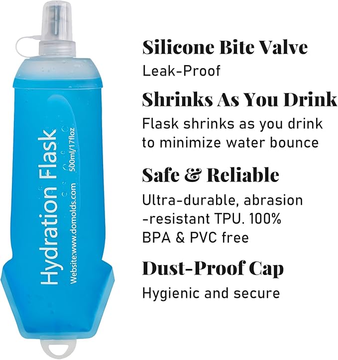 2Pcs 500ml Soft Flask, TPU Collapsible Soft Water Bottle for Hydration Pack, Running Vest, Leak-Proof Folding Water Bottle for Hiking Cycling Climbing Jogging- Blue - Image 2