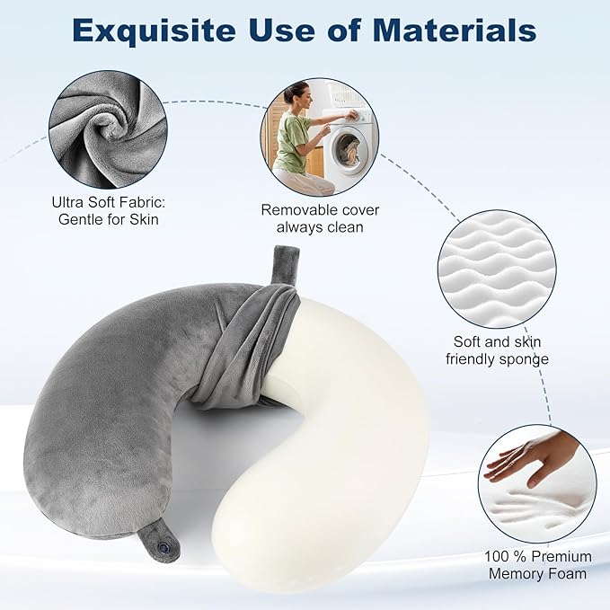 GDEOUP Travel Pillow 100% Pure Comfortable U Shape Memory Foam Pillows Neck and Head Support Portable Travel Neck Pillow Suitable for Planes Airplane for Traveling,Train,Self-Drivingng Car,(Grey) - Image 2