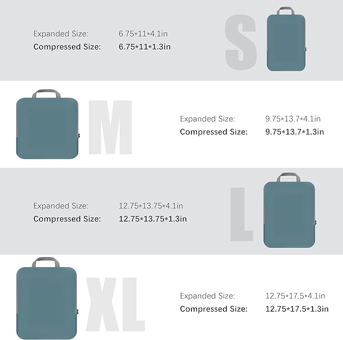 4 Set Compression Packing Cubes Travel - Travel Accessories Expandable Packing Organizers for Carry On - Essentials Luggage Bags - Dark Blue - Image 5