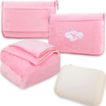 Blanket Pillow for Airplane Travel Essentials -3 In 1 Plane Travel Set Pink | Memory Foam, Compact with Bag, Fleece Soft for Long Flight Traveling Car Road Trip Flying Accessories, for Adult Women by Nerien