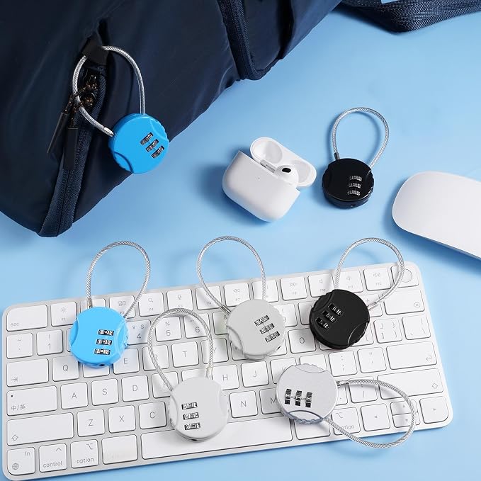 8 Pack 3 Digit Combination Cable Padlock,Black,Silver,Blue | Resettable for Gym Locker Luggage Backpack, Waterproof Outdoor Security, Small Combo Lock for Travel School Storage - Image 6
