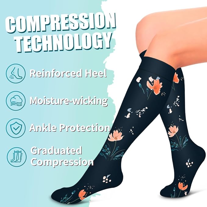Compression Socks for Women & Men Circulation(6 pairs)-Graduated Supports Socks for Running, Athletic Sports - Image 6
