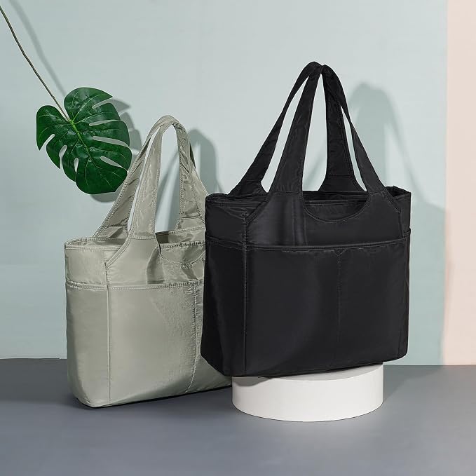 Corduroy Tote Bag for Women Crossbody Bags Lightweight Handbags Shoulder Bag with Zipper Pockets for Work Shopping - Image 3