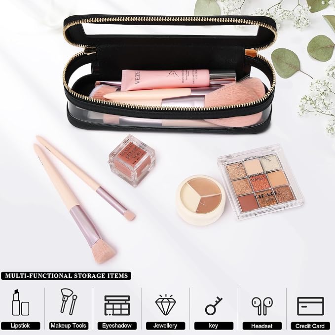 Pinkmik Makeup Brush Case, Black | Clear Travel Cosmetic & Toiletry Bag, With Zipper, Small Purse Organizer, Car Essential Bag for Women - Image 5