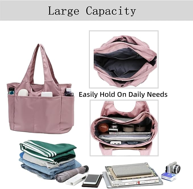 SOYMWIN Tote Bag for Women,Large Tote Bag with Compartments and Multiple Pockets,Quilted Shoulder Bag for Travel Work Sports | Large - Image 3