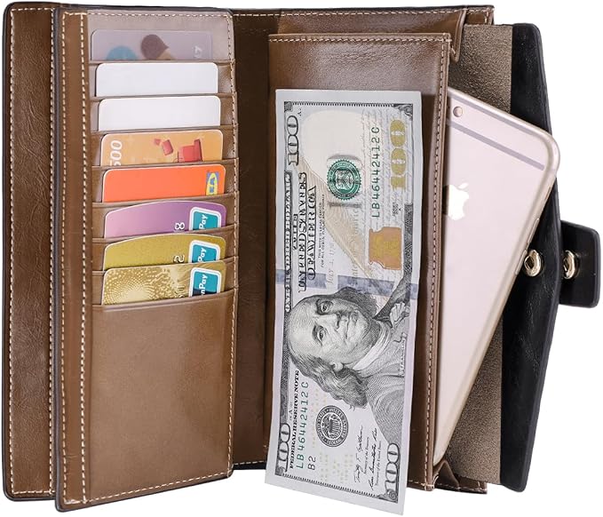 Itslife Women's RFID Blocking Large Capacity Luxury Wax Genuine Leather Clutch Wallet Ladies Card holder - Image 3