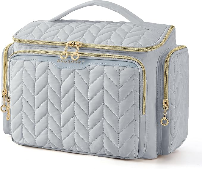 BAGSMART Travel Toiletry Bag, Large Wide-open Travel Bag for Toiletries, Makeup Cosmetic Travel Bag with Handle-Grey by BAGSMART