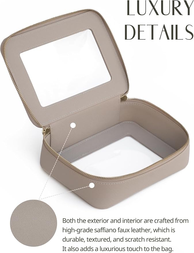 Clear Makeup Bag Travel Cosmetic Case Clear Toiletry Bag with Zipper Make Up Organizer Traveling Compact Car Bag Stone Medium - Image 4