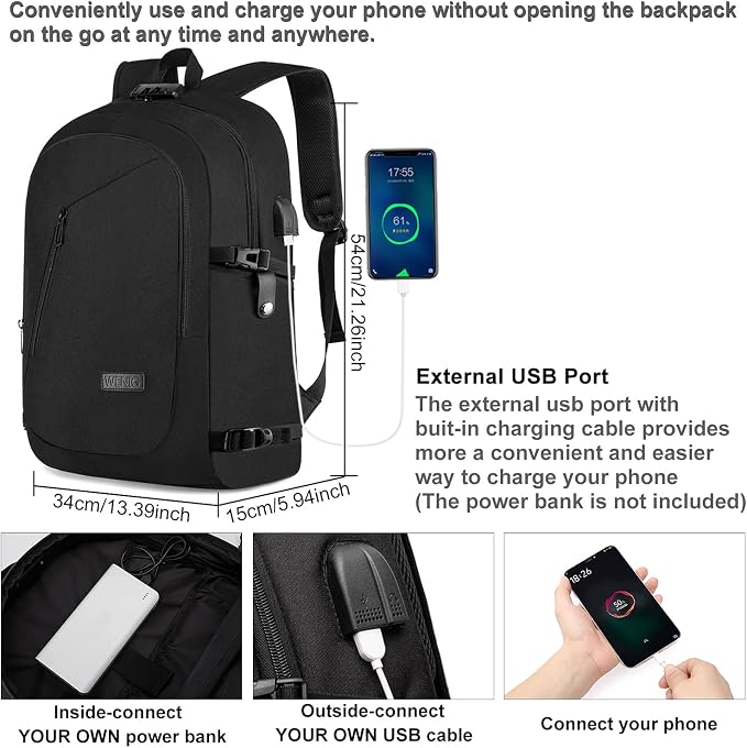 WENIG 17.3 Inch Laptop Backpack,Large Travel Laptop Bag with USB Charging Port, Anti Theft Water Resistant Business Backpack for Men and Women, Durable Big Capacity Heavy Duty Computer Bag,Black - Image 2