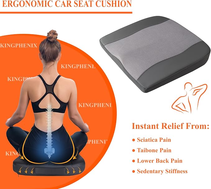 Lofty Aim Car Seat Cushion, Memory Foam Car Seat Cushions for Long Driving | Comfy Car Seat Pillow for Pain Relief, Driver Seat Cushion Adds Height, Butt Cushion for Car, Truck, Office Chair, Dark Gray - Image 3
