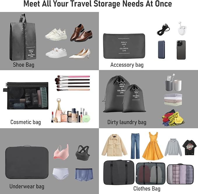 Packing Cubes for Travel- 8 Set Luggage Organizer Bags for Family, Mesh Breathable Travel Packing Cubes for Suitcases Durable Travel Essentials Bags Set (Black, 10 Set) - Image 4