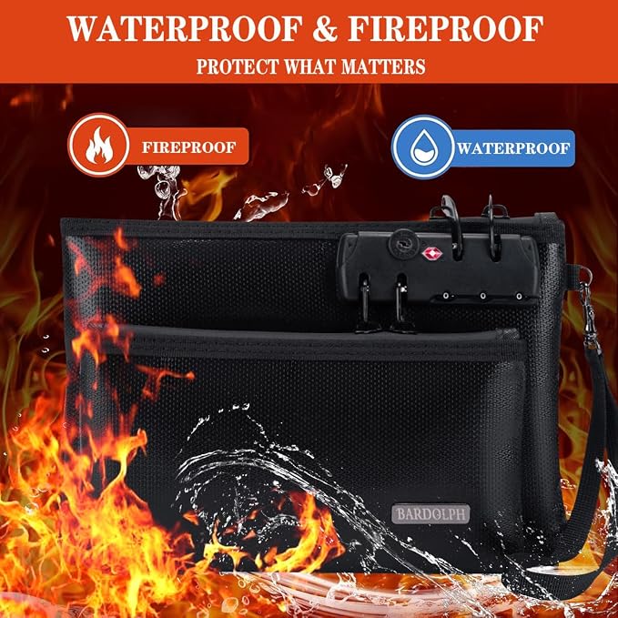 Fireproof Money Bag with Lock, Double layer Cash Bag BankBag for Cash, Valuable StorageBag,Fireproof Safe Box Money Pouch with Zipper (black, Small) - Image 2