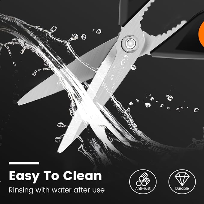 2 Pack Sharp Kitchen Scissors Set with Magnetic Holder | Stainless Steel Blade, Ergonomic Non-Slip Handle, Heavy Duty, Food/Meat Scissors for Home, Kitchen and Picnic, All Purpose - Image 5