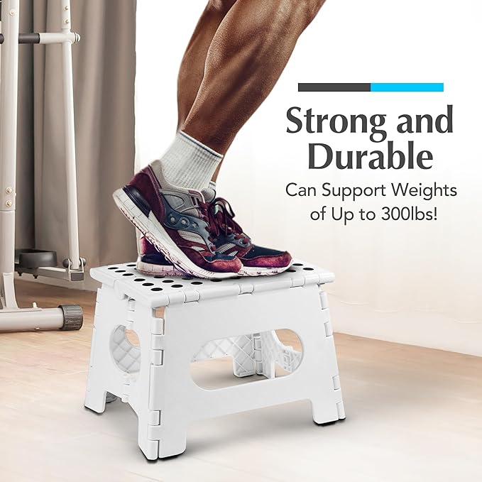 Handy Laundry Folding Step Stool 9 Inch 2-Pack, White, Holds 300 lbs | 2-Pack, 9 Inch, White, Foldable Collapsible Step Stool, Non-Slip, Holds 300 lbs, Kitchen Bathroom Bedroom, Adults - Image 4