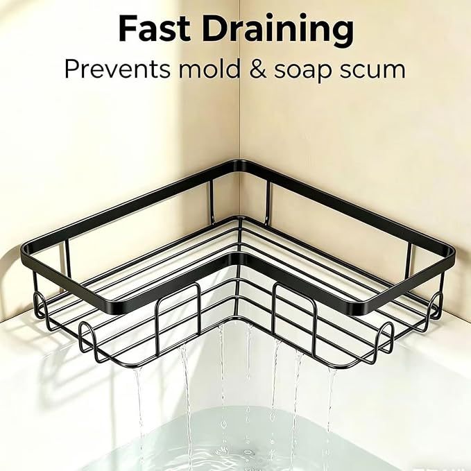 Shower Caddy 3 Pack, No Drilling Adhesive Bathroom Organizer Shelf Rack, Corner Shower Shelf with Hooks for Home Decor & Storage - Image 6