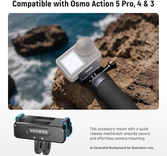 NEEWER Magnetic Mount Adapter Compatible with DJI Osmo 360 Action 5 Pro/4/3 | Upgraded Metal Quick Release Action Camera Mount, Vlogging Accessories, with 1/4" Tripod Thread, AC011 - Image 3