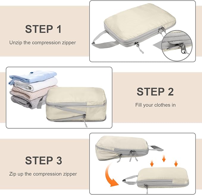 Compression Packing Cubes, Ultralight Packing Cubes for Carry on Suitcase, Travel Packing Essentials for Suitcase Organizer Bags Set, Durable Travel cubes for Luggage (Beige, Set of 4) - Image 5
