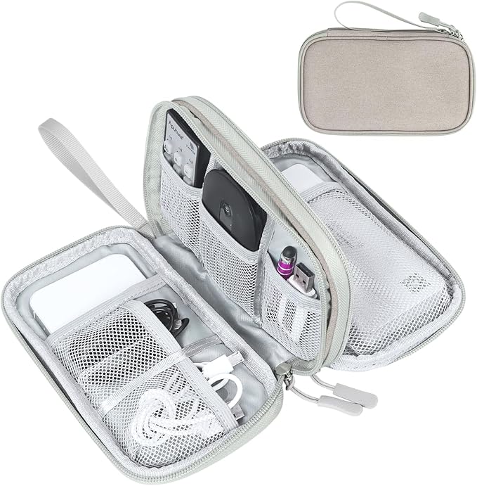 FYY Electronic Organizer, Travel Tech Pouch Bag, Cable Organizer Khaki | Wrist Strap, Waterproof, Double Layers Portable Electronics Travel Carrying Case for Cord, Charger, Daily Business Trips Use by FYY