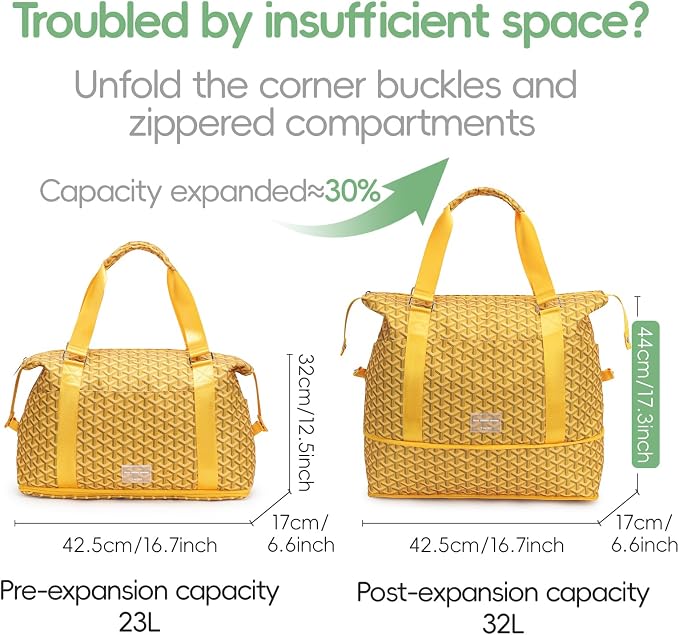 TINYAT Foldable Travel Duffle Bag Expandable Personal Item Travel Bag,32L | Expandable Gym Bag for Women Weekender Carry On Overnight Tote Large Capacity Portable Luggage Bag - Image 3