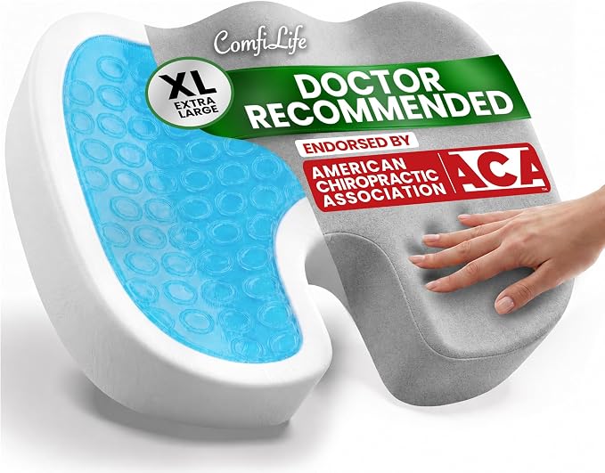 ComfiLife Extra Large Gel & Memory Foam Seat Cushion - Doctor Recommended Office Chair, Car Seat, Lifting Cushion - Back & Sciatica Pain Relief - Wide Seat Cushion for Big & Tall (Gray) by ComfiLife