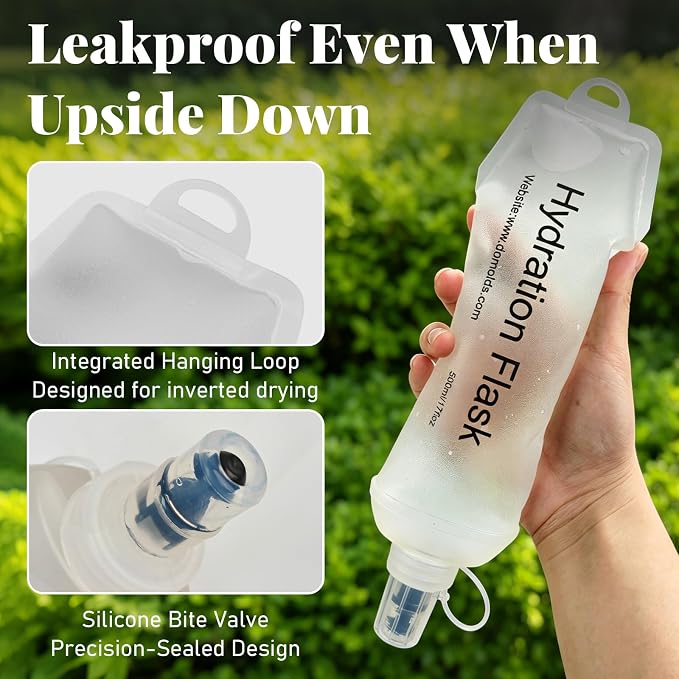 2Pcs 500ml Soft Flask, TPU Collapsible Soft Water Bottle for Hydration Pack, Running Vest, Leak-Proof Folding Water Bottle for Hiking Cycling Climbing Jogging- Wihte - Image 3