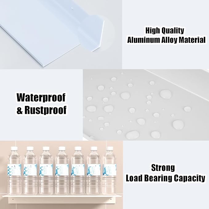 HNVNER Adhesive Floating Shelves for Wall 2 Pack, Metal Shower Shelf 40cm | White Bathroom Wall Shelf, Screw/No Drilling, Renter-friendly, Rustproof & Waterproof, Supports 5kg, Wall Storage Decoration - Image 5