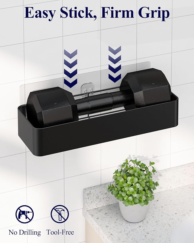 Kitsure Large Shower Caddy - Adhesive 6-Pack Bathroom Shelves, Black | No-Drilling Rustproof Shelves with Soap Holder, Toothbrush Holder, 6 Hooks, Stylish Bathroom Organizers and Storage Solution - Image 7