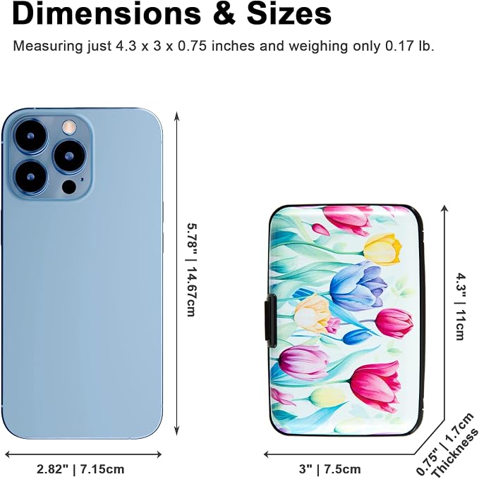 Credit Card Holder for Women Men RFID Blocking Wallet Small Business Metal Slim Mini Aluminum Hard Case (Watercolor Tulips) - Image 4