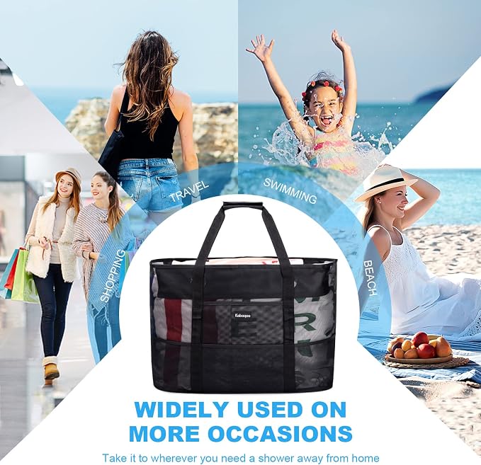 KABAQOO Mesh Beach Bag, Extra Large Beach Bags with 9 Pockets & Zipper Waterproof Lightweight Beach Tote for Beach/Pool Trip - Image 7