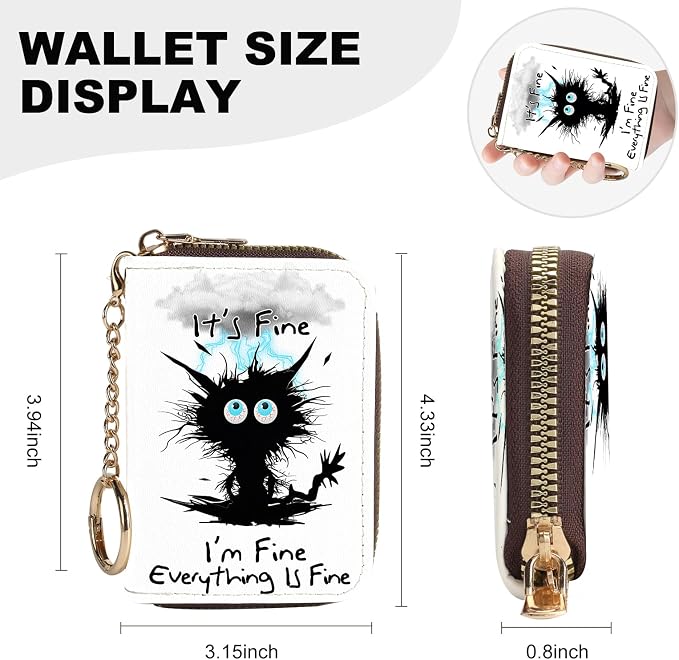 Credit Card Holder for Women,Small Rfid Wallet with Keychain Zipper,Cute PU Leather Card Case Wallet，Accordion Credit Card Wallets Gift,Cat Struck by Lightning - Image 4