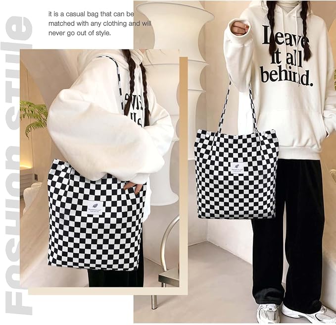 LHMTQVK Corduroy Tote Bags for Women, Large Capacity Tote Purse Reusable Grocery Shoulder Bag with Inner Pockets - Image 7