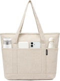 Large Canvas Tote Bag for Women, Beach Bag with Zipper, Utility Tote Bag with 3 Front Pockets, Weekender Pool Bag by CanvasToteBag