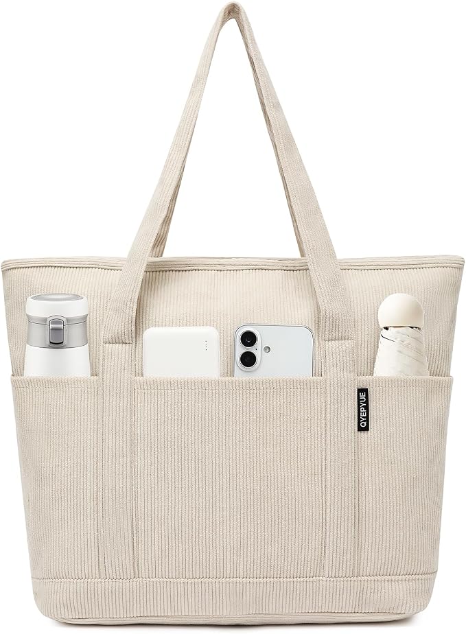 Large Canvas Tote Bag for Women, Beach Bag with Zipper, Utility Tote Bag with 3 Front Pockets, Weekender Pool Bag by CanvasToteBag