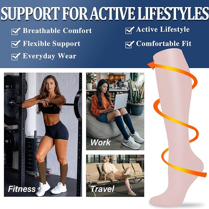 Sooverki Compression Socks for Women and Men Circulation (3/4 Pairs) is Best Support for Running Athletic Cycling Hiking - Image 3