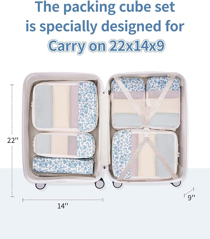 Narwey 6 Set Compression Packing Cubes for Travel Women Men, Travel Cubes for Carry On Suitcase, Durable Compression Luggage Organizer Bags - Image 2