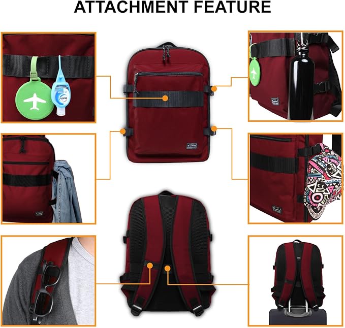 Underseat Carry-On Backpack Luggage, 15-inch Laptop Lightweight Backpack with trolley strap, Travel Commute Gym Sport, 17L Red Wine - Image 4
