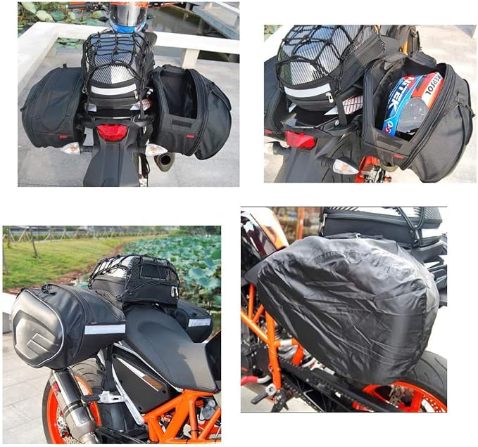 Motorcycle Saddlebags, Expandable Large Capacity Side Bags with Rain covers | Universal Detachable Saddle Bags with Reinforced Straps, Motorcycle Luggage Bag, Accessories Storage Bags, Seat Bag - Image 3