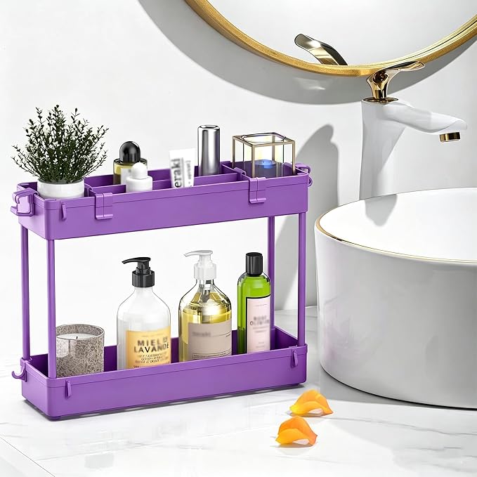 Slim Storage Cart 3 Tier,Bathroom Organizer Rolling Utility,Mobile Shelving Unit Slide Out for Office, Kitchen, Laundry Room & Narrow Places,Purple - Image 5