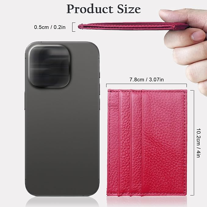 WOXVM Credit Card Holder Wallet RFID Blocking Slim Credit Card Cases Holder Premium Leather Minimalist Front Pocket Small Wallet with 6 Card Slots and 1 Pockets for Men Women (Rose Red) - Image 2