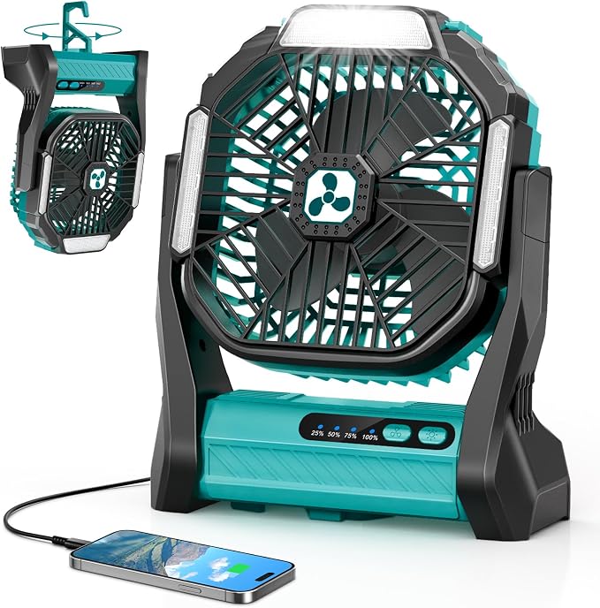 Portable Rechargeable Fan, 20000mAh Cordless Battery Powered Camping Fans | Green by Unknown
