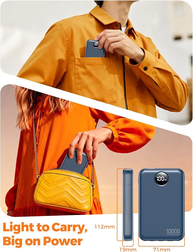 Portable Charger 10000mAh with 4 Built-in Cables 40% Smaller | Power Bank Fast Charging Battery Pack,LED Display Compact with Travel Charger for iPhone Other Devices-Navy - Image 4