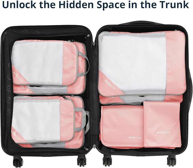 Compression Packing Cubes 8 Set, Compressible Space-Saving Packing Cubes for Travel - Compression Bags, Luggage Organizer, Travel Essentials for Women, Beige - Image 6