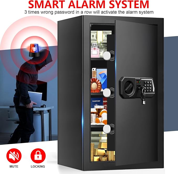 5.2 Cuft Large Safes for Home Use Water and Fireproof, Digital Security Fire Safe Box with Programmable Keypad, Key Lock & Removable Shelves, Anti-Theft Document Safe for Money, Medicine and Valuables - Image 6