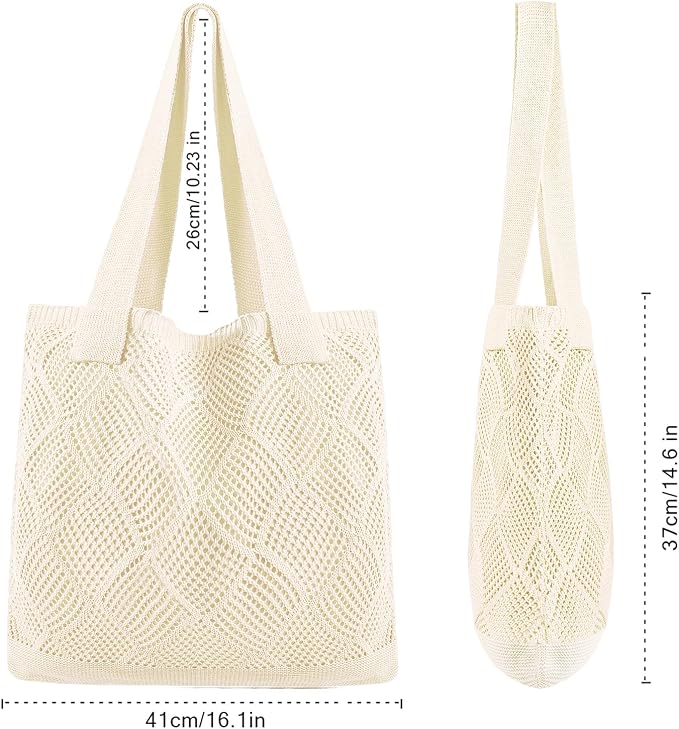 COOKOOKY Crochet Beach Tote bag Summer Beach Bag for Women Aesthetic Mesh Tote Bag Hippie Bag Knit Bag - Image 4