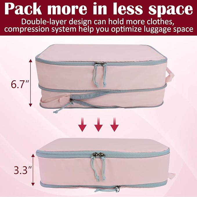 Compression Packing Cubes for Travel Suitcase Organizer Bags, Pink, XL | Expandable Travel Cubes for Packing Luggage Organizer Bags Compression Bags for Travel Essentials - Image 2