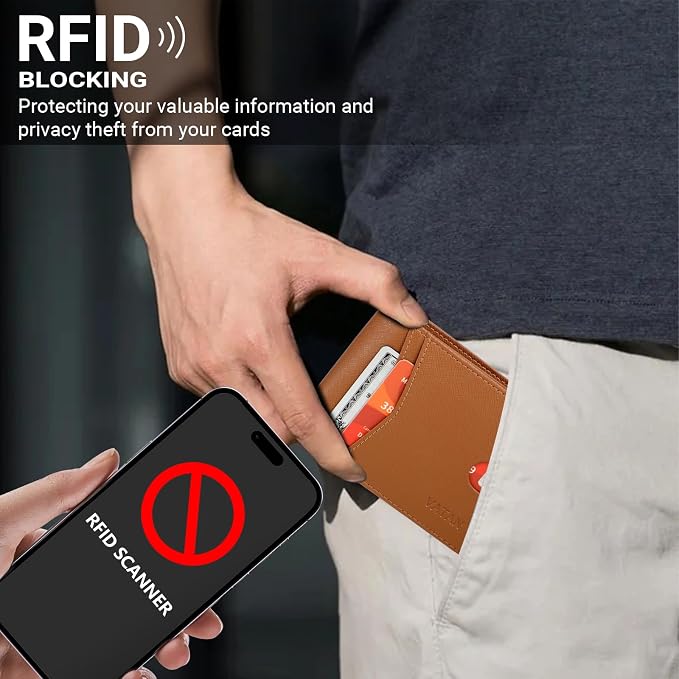 VATAN Wallet for Men Slim RFID Blocking Leather Credit Card Holder Wallet for 15 Cards, Bifold Minimalist Thin Wallet with 2 ID Windows & Cash Slot, With Gift Box (Cross Grain Brown) - Image 8