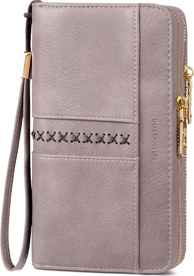 BOSTANTEN Wristlet Wallets for Women RFID Large Capacity Clutch Wallet | 24 Card Slots, 2 Zipper Pockets, Phone ＆ Card Holder, Zip Around, Hand Strap, Vegan Leather, Great Gifts by BOSTANTEN