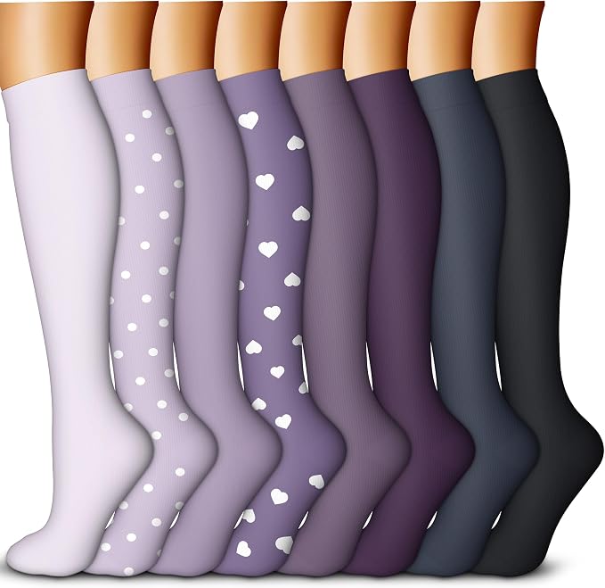 QUXIANG Copper Compression Socks for Women & Men Circulation (8 Pairs) - Best for Running Athletic Cycling - 15-20 mmHg by QUXIANG